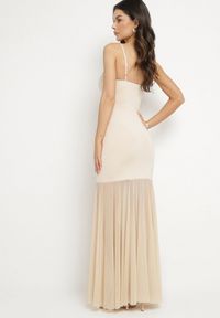 Born2be - Beżowa Sukienka na Ramiączkach z Wiskozą Zdobiona Aplikacją i Siateczką Savaleira. Okazja: na co dzień. Typ kołnierza: dekolt w kształcie V. Kolor: beżowy. Materiał: wiskoza. Długość rękawa: na ramiączkach. Wzór: aplikacja. Styl: klasyczny, casual, elegancki #7