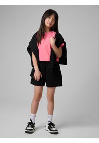 4f - 4F Spodenki dresowe dziewczęce - czarne 134 (8-9 lat). Kolor: czarny. Materiał: dresówka. Sezon: lato. Sport: turystyka piesza #1