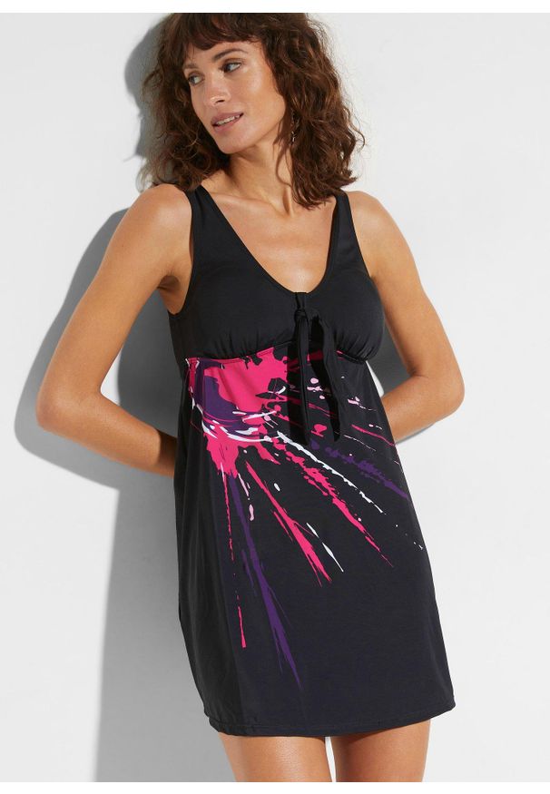 bonprix - Sukienka kąpielowa. Kolor: czarny. Wzór: nadruk