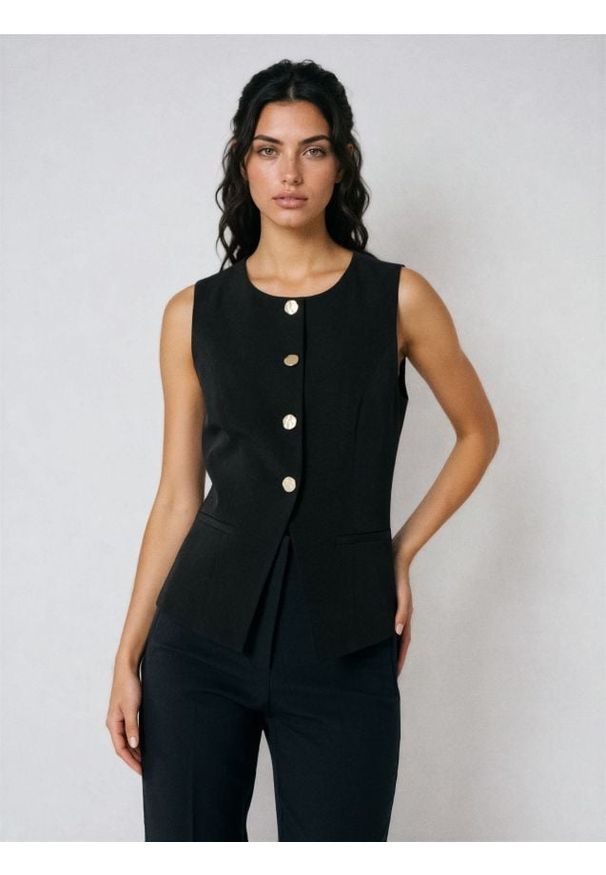 Sinsay - Kamizelka garniturowa z ozdobnymi guzikami - czarny. Kolor: czarny