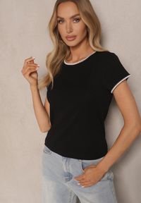 Renee - Czarny T-shirt z Bawełny z Ozdobną Lamówką Elanicea. Okazja: na co dzień. Kolor: czarny. Materiał: bawełna. Styl: sportowy, casual, wizytowy #4