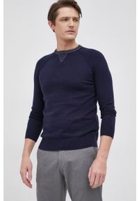 Sisley - Sweter z domieszką wełny. Okazja: na co dzień. Kolor: niebieski. Materiał: wełna. Długość rękawa: raglanowy rękaw. Styl: casual #5