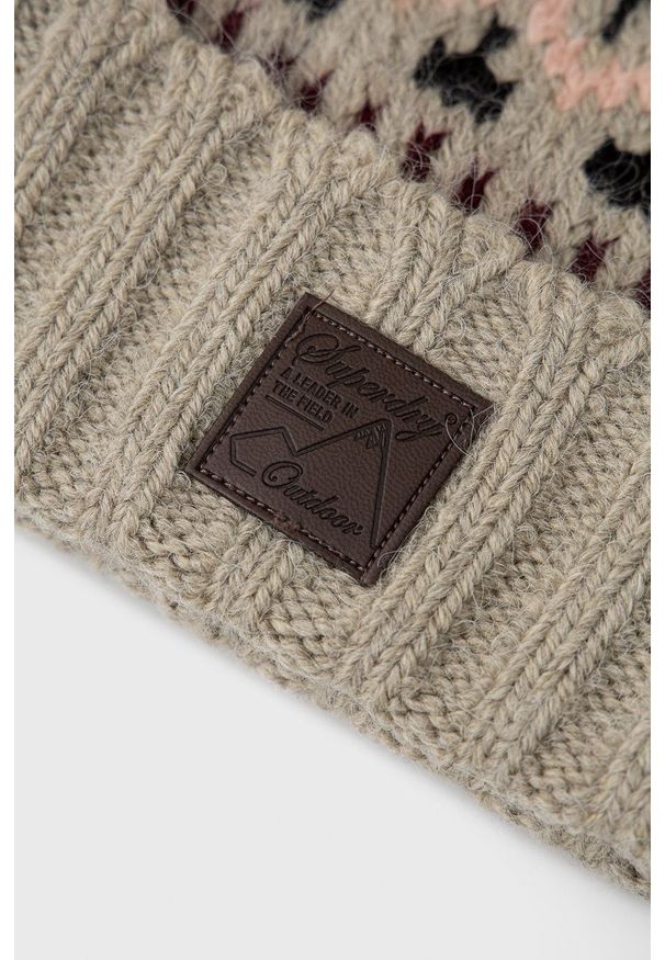 Superdry Czapka z domieszką wełny kolor szary z cienkiej dzianiny. Kolor: szary. Materiał: dzianina, wełna