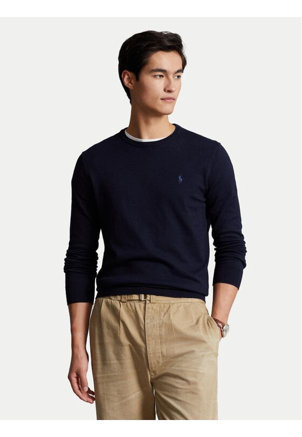 Polo Ralph Lauren Sweter Ls Sf Cn Pp 710684957001 Granatowy Slim Fit. Typ kołnierza: polo. Kolor: niebieski. Materiał: bawełna