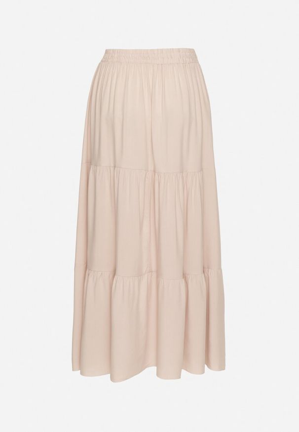 Born2be - Beżowa Wiskozowa Spódnica Maxi Rozkloszowana z Paskami Saosa. Okazja: na co dzień. Kolor: beżowy. Materiał: wiskoza. Wzór: paski. Styl: casual, klasyczny