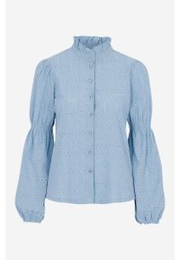 Freequent - Bluzka z wzorem ażurowym Milan. Kolor: niebieski. Materiał: tkanina. Długość rękawa: długi rękaw. Długość: długie. Wzór: ażurowy #1