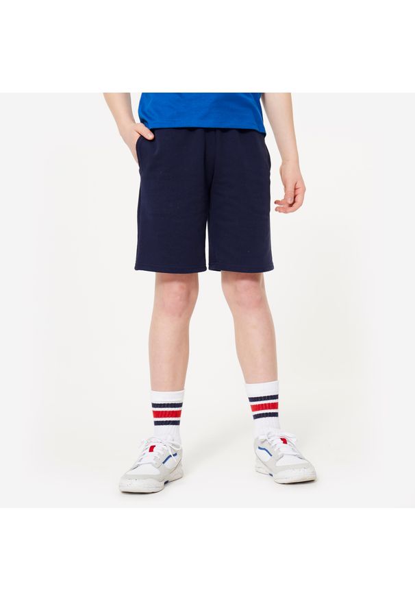 DOMYOS - Spodenki sportowe dla dzieci Decathlon. Okazja: na uczelnię, na co dzień. Kolor: niebieski. Materiał: bawełna, elastan, poliester, materiał. Styl: sportowy. Sport: joga i pilates