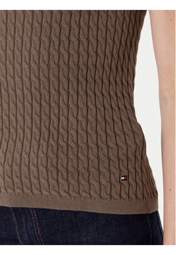 TOMMY HILFIGER - Tommy Hilfiger Top WW0WW45706 Brązowy Slim Fit. Kolor: brązowy. Materiał: bawełna