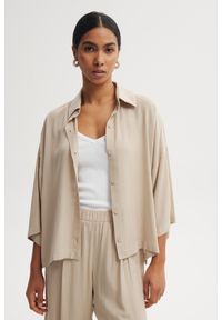 KOSZULA MEL PIASKOWA L - Flawless. Okazja: na co dzień. Materiał: wiskoza, skóra. Styl: casual, klasyczny #1