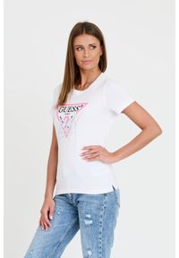 Guess - GUESS Biały damski T-shirt bawełniany Icon Tee, Rozmiar S. Kolor: biały. Materiał: bawełna #6