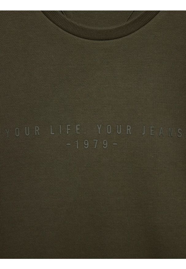Big-Star - Bluza męska ze splotem pique khaki Wiron 303. Okazja: na co dzień. Kolor: zielony. Materiał: jeans, tkanina, materiał, dzianina. Wzór: ze splotem. Styl: klasyczny, casual