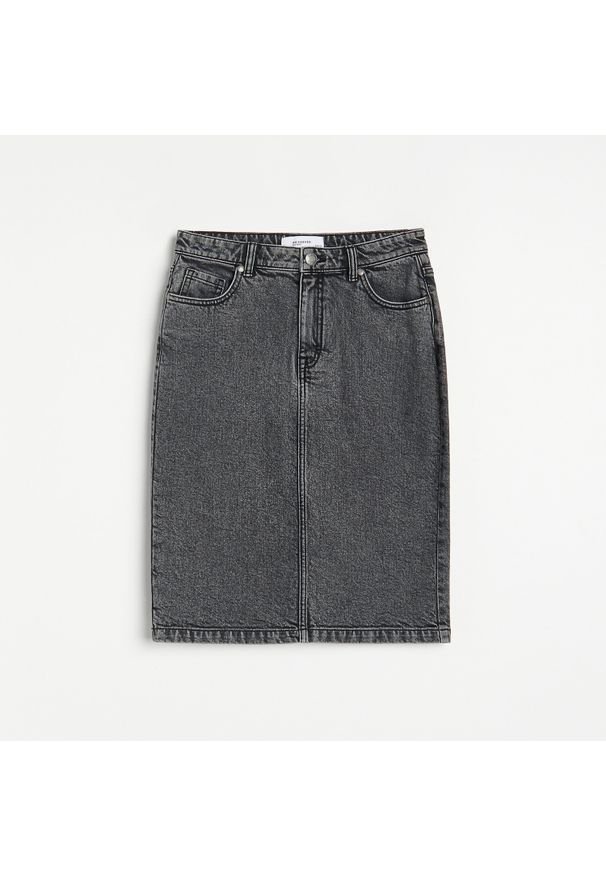 Reserved - Dopasowana spódnica jeansowa - Szary. Kolor: szary. Materiał: jeans
