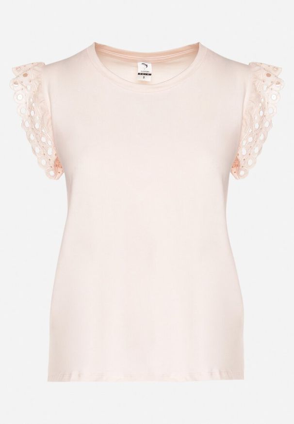 Born2be - Jasnoróżowa Bluzka z Bawełny z Ażurowymi Falbankami Zamiast Rękawów Vodelia. Typ kołnierza: kołnierz z falbankami. Kolor: różowy. Materiał: bawełna. Wzór: ażurowy