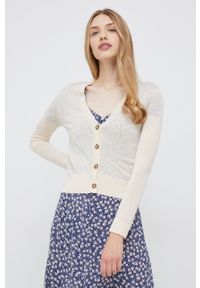 Calvin Klein kardigan wełniany damski kolor beżowy lekki. Okazja: na co dzień. Kolor: beżowy. Materiał: wełna. Długość rękawa: długi rękaw. Długość: długie. Styl: casual #1