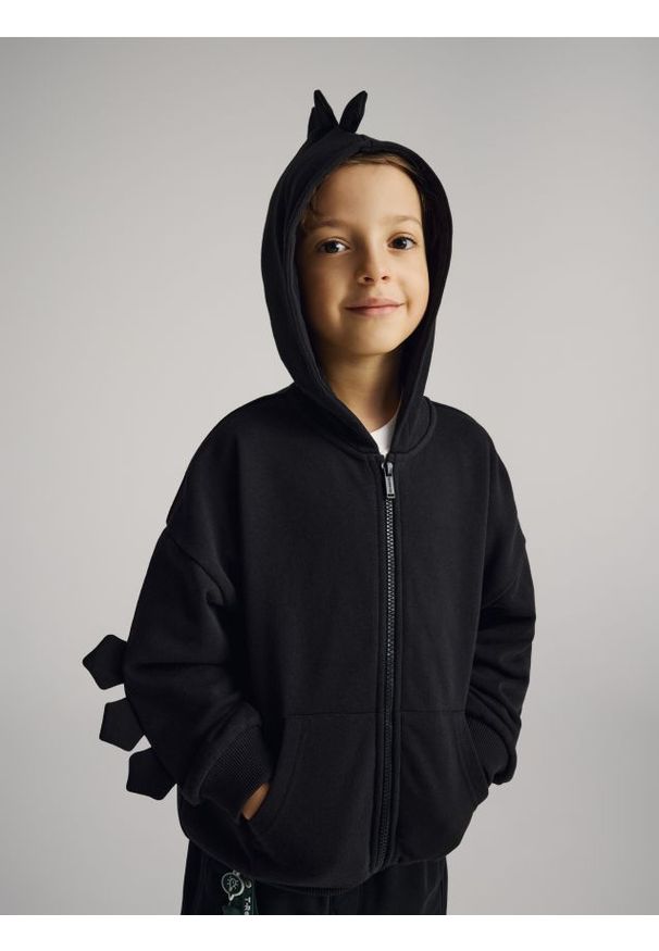 Reserved - Bluza oversize z kapturem - czarny. Typ kołnierza: kaptur. Kolor: czarny. Materiał: dzianina, bawełna