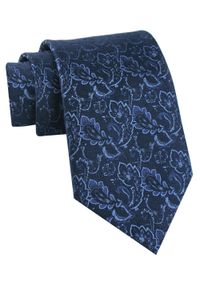 Krawat Męski - Chattier - Granatowy w Niebieski Wzór Kwiatowy. Kolor: niebieski. Materiał: tkanina. Wzór: kwiaty. Styl: klasyczny, wizytowy, elegancki