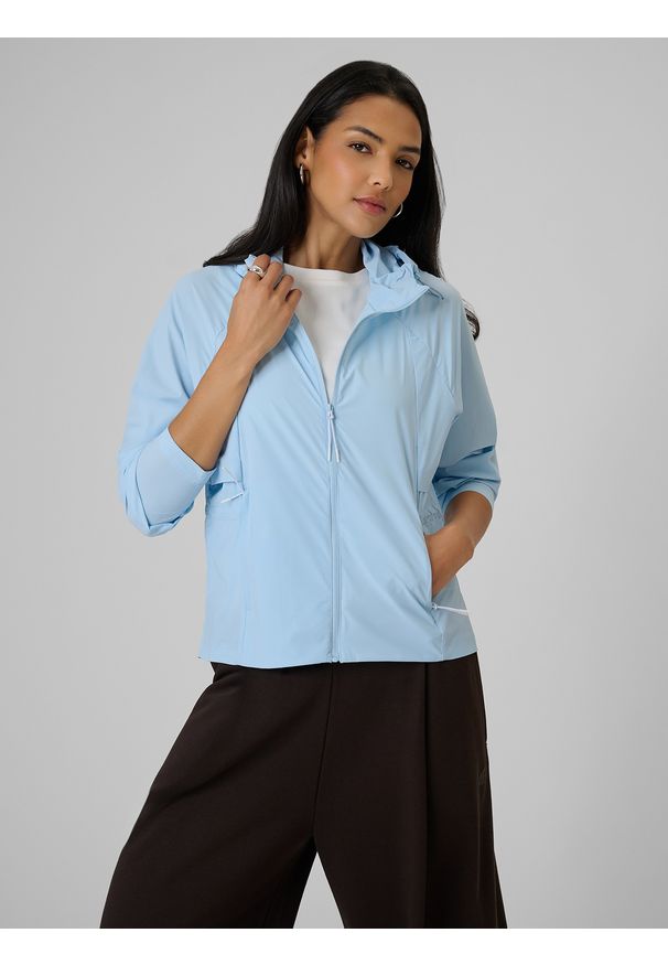 4f - 4F Kurtka przejściowa damska - niebieska S. Kolor: niebieski. Materiał: skóra, materiał