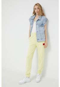 Hugo - HUGO spodnie damskie kolor żółty gładkie. Kolor: żółty. Materiał: dzianina. Wzór: gładki #2