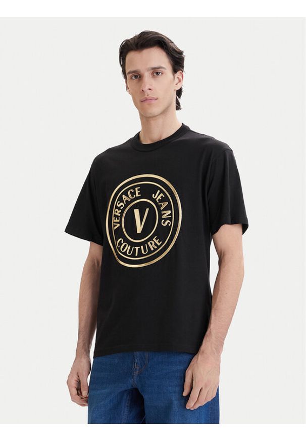 Versace Jeans Couture T-Shirt 80GAHT02 CJ00T Czarny Regular Fit. Kolor: czarny. Materiał: bawełna
