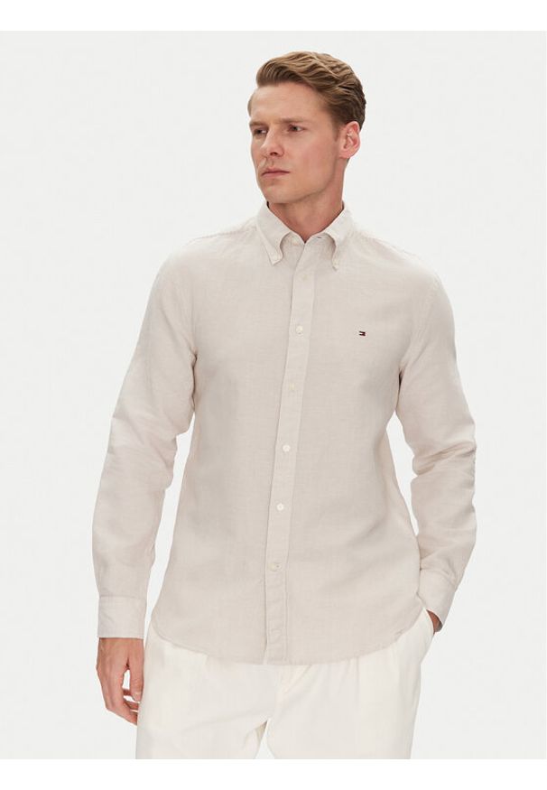 TOMMY HILFIGER - Tommy Hilfiger Koszula MW0MW40704 Beżowy Regular Fit. Kolor: beżowy. Materiał: bawełna