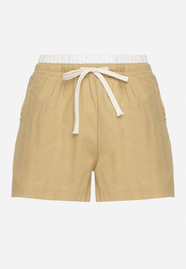 Born2be - Beżowe Bawełniane Szorty z Gumką w Pasie Timaolle. Okazja: na co dzień. Kolor: beżowy. Materiał: bawełna. Styl: klasyczny, elegancki, casual
