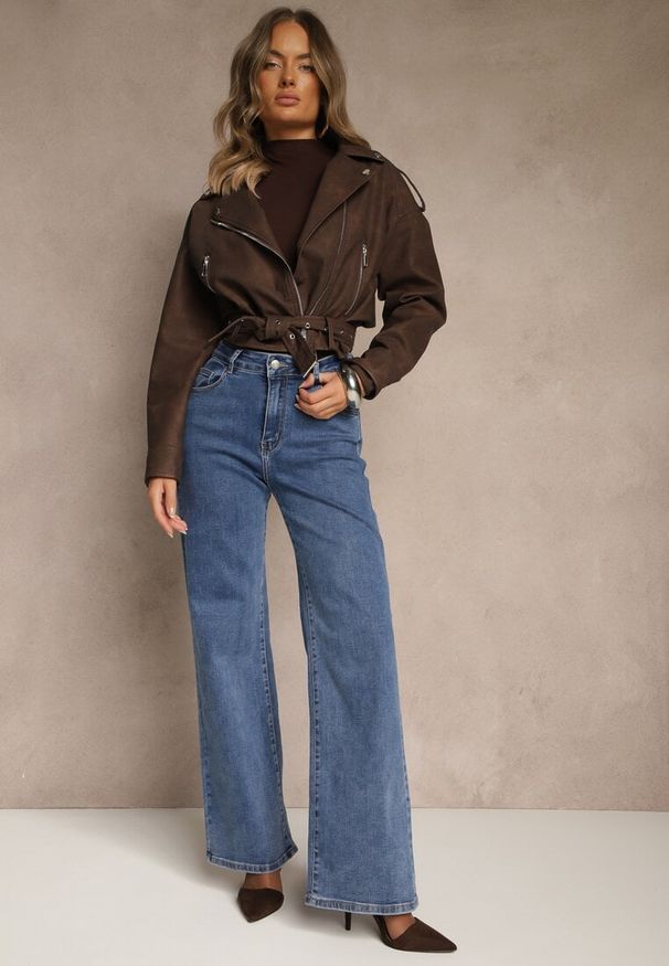 Renee - Niebieskie Jeansy Regular Waist o Szerokim Kroju Setare. Okazja: na co dzień. Kolor: niebieski. Styl: casual, elegancki