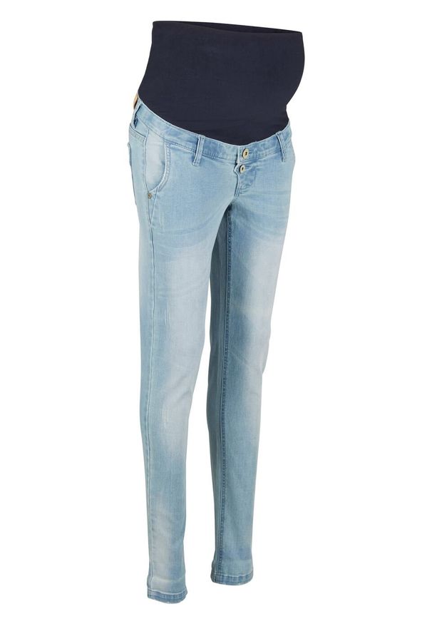 Dżinsy ciążowe Boyfriend ze zwężanymi nogawkami bonprix jasnoniebieski "bleached". Kolekcja: moda ciążowa. Kolor: niebieski. Materiał: materiał, bawełna, poliester, elastan