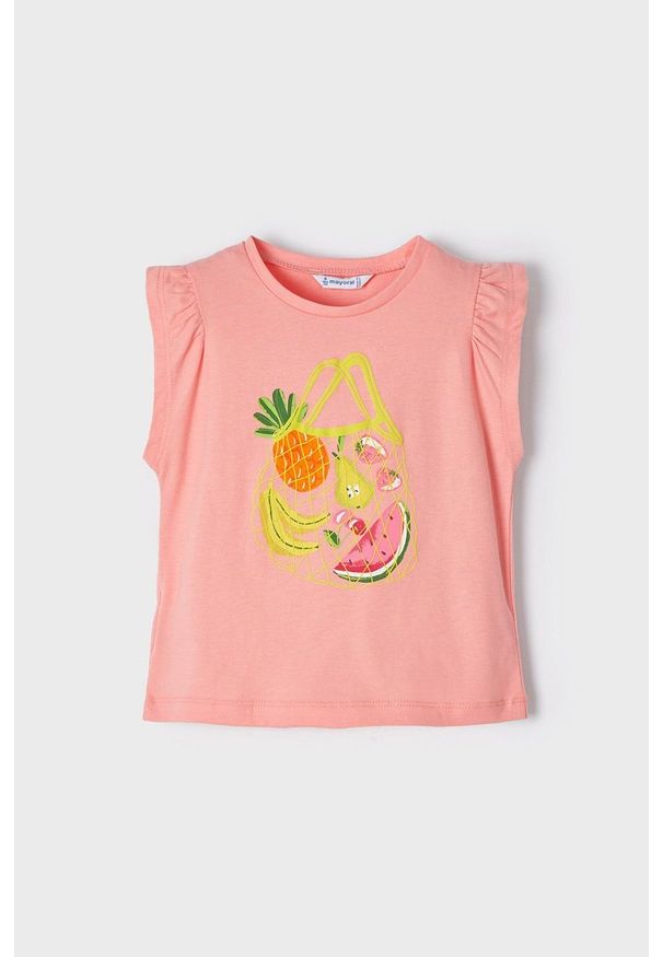 Mayoral T-shirt bawełniany dziecięcy kolor różowy. Okazja: na co dzień. Kolor: różowy. Materiał: bawełna. Styl: casual