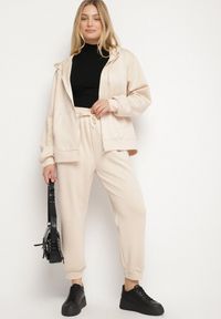 Born2be - Beżowy Komplet Dresowy Rozpinana Bluza i Spodnie Joggery z Bawełną Anarrise. Kolor: beżowy. Materiał: dresówka, bawełna