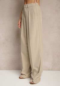 Renee - Beżowe Spodnie Garniturowe High Waist Annavia. Okazja: na spotkanie biznesowe. Stan: podwyższony. Kolor: beżowy. Styl: biznesowy, elegancki