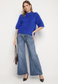 Born2be - Niebieskie Jeansy o Szerokim Kroju z Wysokim Stanem Zarisa. Okazja: na co dzień. Stan: podwyższony. Kolor: niebieski. Styl: casual, klasyczny #6