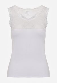 Born2be - Biały Bawełniany Top z Koronkową Górą Beralia. Kolor: biały. Materiał: bawełna, koronka. Wzór: aplikacja #5