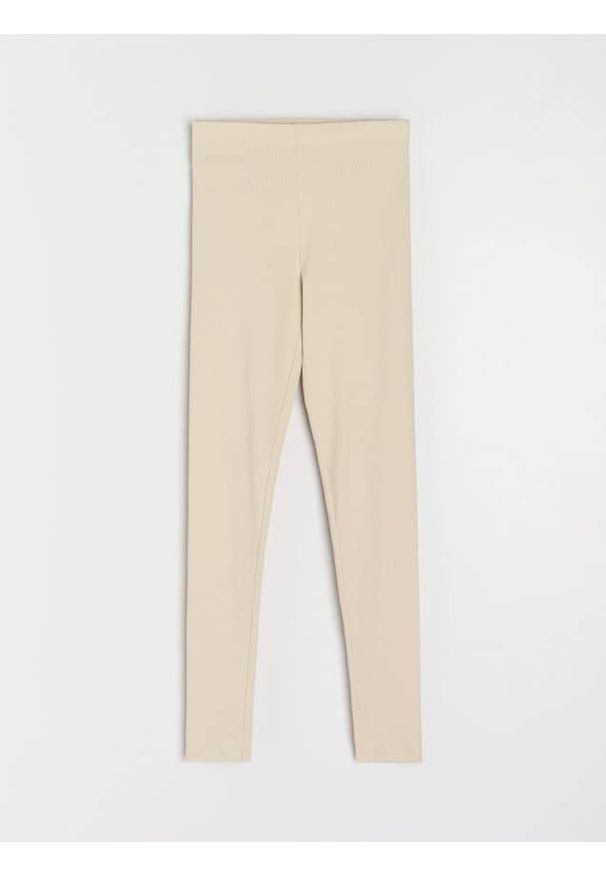 Sinsay - Prążkowane legginsy z gumką w pasie - kremowy. Kolor: kremowy. Materiał: prążkowany