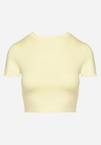 Born2be - Żółty T-shirt z Wiskozą o Dopasowanym Kroju Typu Crop Top Folirra. Okazja: na co dzień. Kolor: żółty. Materiał: wiskoza. Styl: klasyczny, casual #5