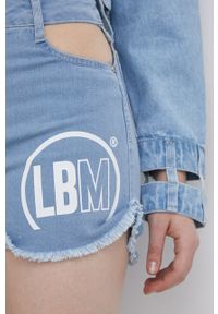 LABELLAMAFIA - LaBellaMafia Szorty jeansowe damskie z nadrukiem high waist. Stan: podwyższony. Kolor: niebieski. Materiał: jeans. Wzór: nadruk