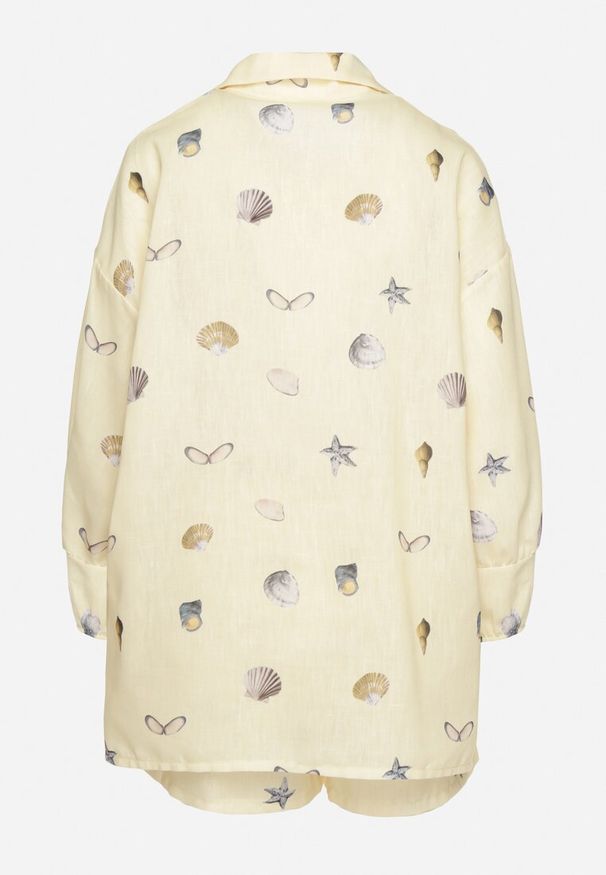 Born2be - Żółty Komplet z Wiskozą Koszula i Szorty z Motywem Morskim Reivienne. Kolor: żółty. Materiał: wiskoza. Wzór: aplikacja