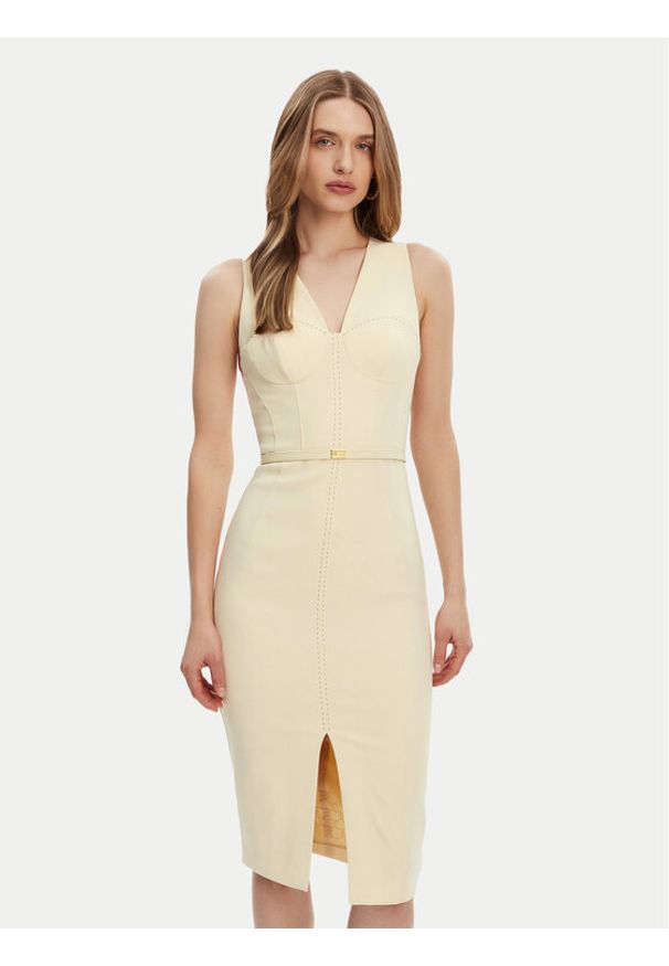 Elisabetta Franchi Sukienka koktajlowa AB-706-51E2-DC7 Żółty Slim Fit. Kolor: żółty. Materiał: syntetyk. Styl: wizytowy