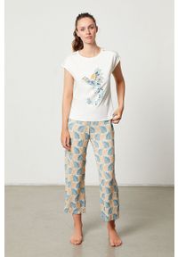 Etam - T-shirt piżamowy BEN. Kolor: kremowy. Materiał: bawełna, dzianina. Wzór: nadruk, gładki #2