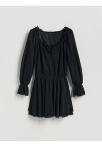 Reserved - Sukienka mini z falbanami - czarny. Kolor: czarny. Materiał: dzianina. Długość: mini #1