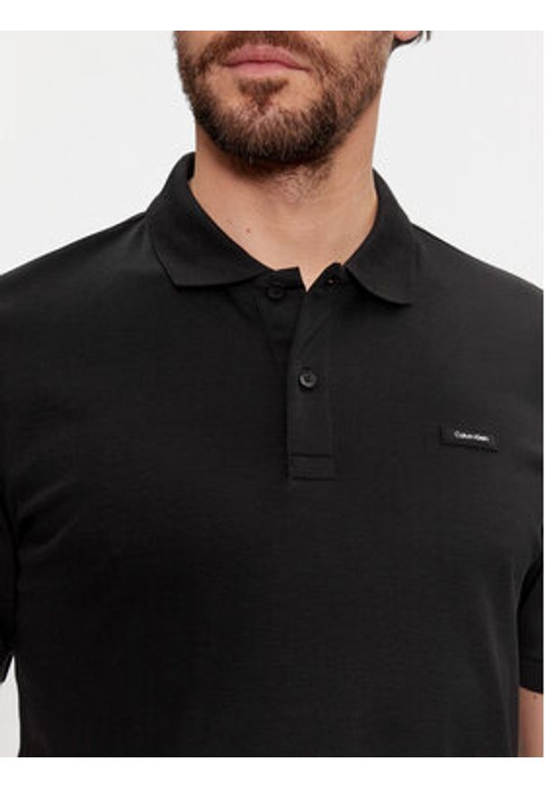 Calvin Klein Polo Smooth Cotton Slim Polo K10K111657 Czarny Regular Fit. Typ kołnierza: polo. Kolor: czarny. Materiał: bawełna