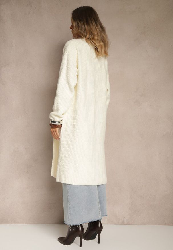 Renee - Jasnobeżowy Długi Kardigan Niezapinany z Bawełną Ferrive. Okazja: na co dzień. Kolor: beżowy. Materiał: bawełna. Długość: długie. Styl: casual