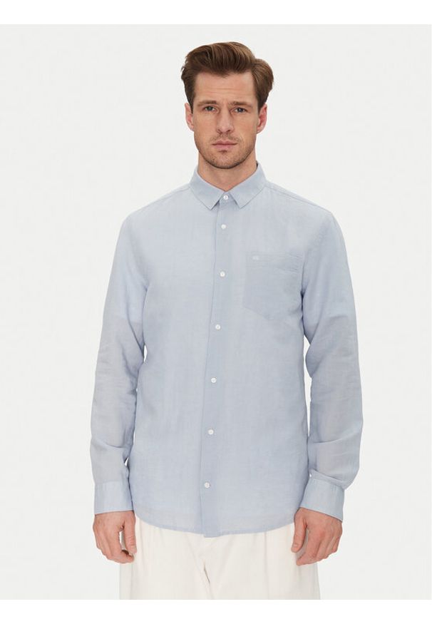 Calvin Klein Koszula K10K114488 Błękitny Regular Fit. Kolor: niebieski. Materiał: len, bawełna
