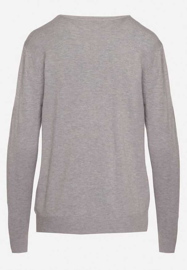 Born2be - Szary Casualowy Sweter z Wełną i Kaszmirem z Dekoltem w Serek Vaivona. Okazja: na co dzień. Typ kołnierza: dekolt w serek. Kolor: szary. Materiał: kaszmir, wełna. Styl: casual