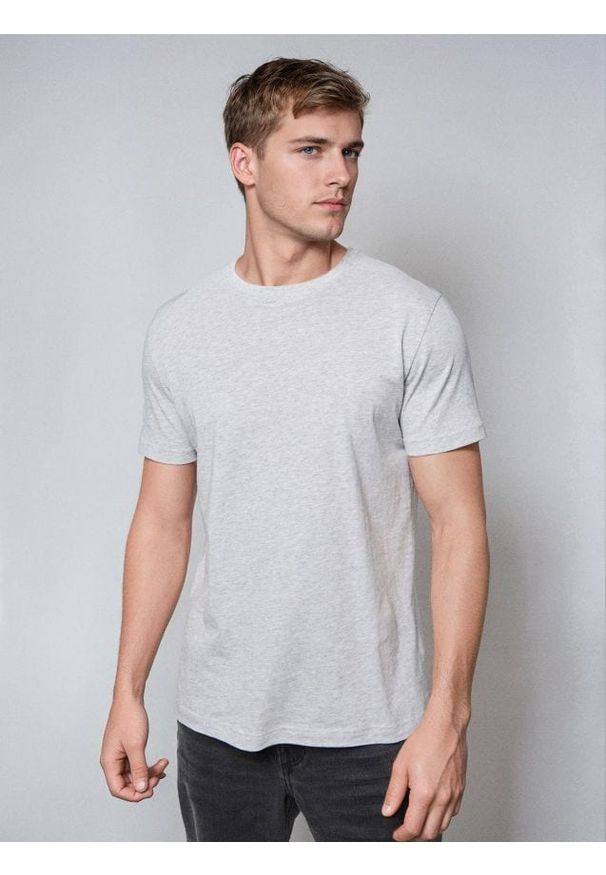 Sinsay - Bawełniana koszulka basic - szary. Kolor: szary. Materiał: bawełna