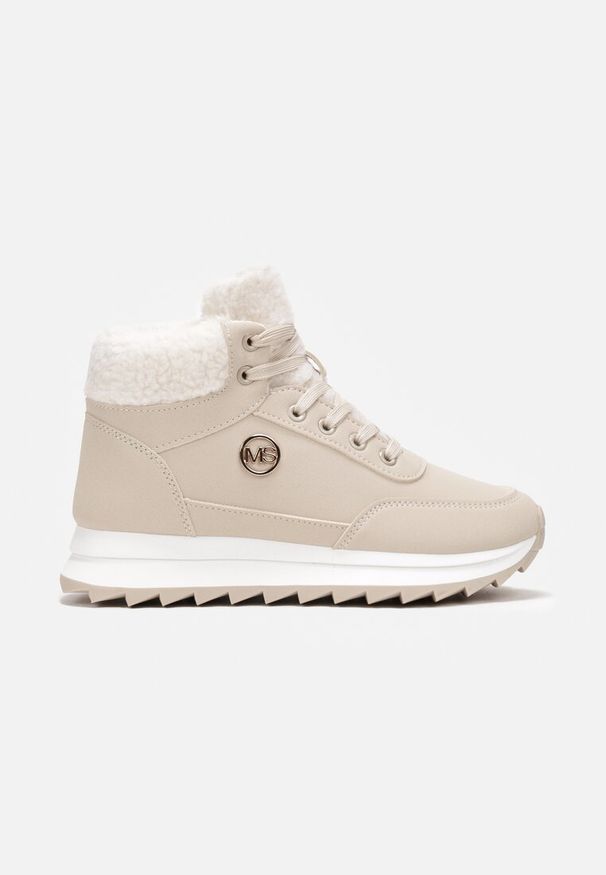 Born2be - Beżowe Sneakersy Mocno Ocieplone Sztucznym Futerkiem Rosanas. Okazja: na spacer. Nosek buta: okrągły. Zapięcie: sznurówki. Kolor: beżowy. Materiał: futro. Obcas: na obcasie. Wysokość obcasa: niski. Sport: turystyka piesza