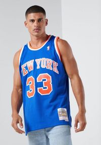 Koszulka męska do koszykówki Mitchell & Ness NBA New York Knicks Patric Ewing. Kolor: niebieski. Sport: koszykówka