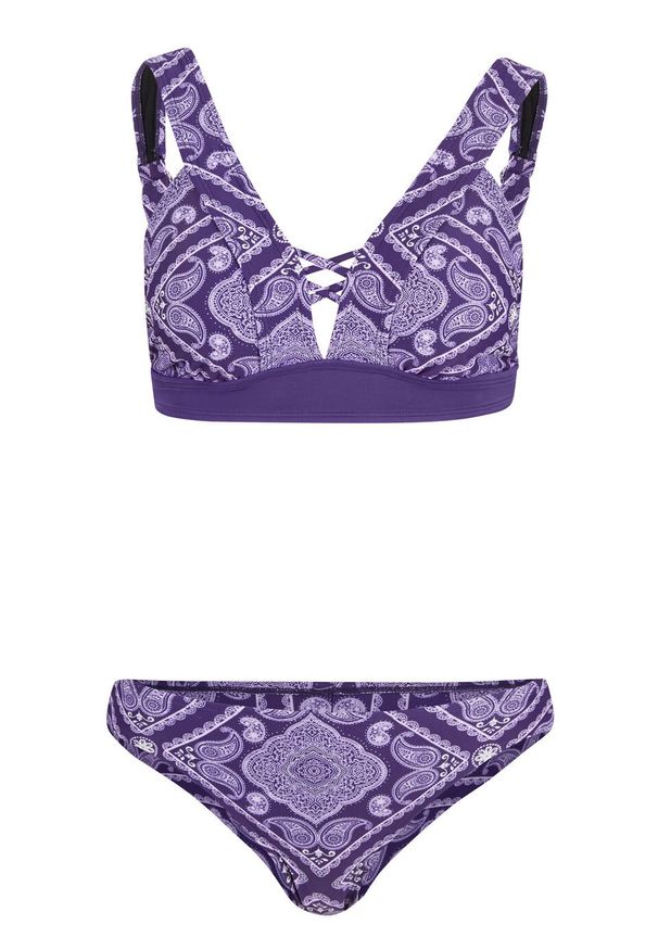 Bikini bustier (2 części) bonprix lila wzorzysty. Kolor: fioletowy. Wzór: aplikacja