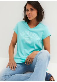 bonprix - Długi T-shirt z czystej bawełny organicznej. Kolor: zielony. Materiał: bawełna. Długość: długie. Wzór: nadruk #1