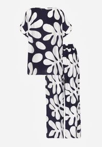 Born2be - Niebieski Komplet z Wiskozy Bluzka z Falbankami i Szerokie Spodnie w Liście Thalla. Kolor: niebieski. Materiał: wiskoza #7