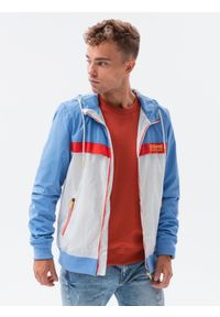 Ombre Clothing - Kurtka męska wiatrówka z kapturem - niebieska V2 - Rozmiar: XL. Typ kołnierza: kaptur. Kolor: niebieski. Materiał: poliester #4